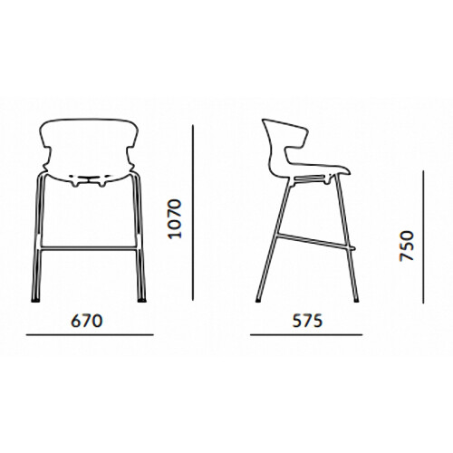 Design Barhocker, Stahlrohrgestell: Chrom, Kunststoffschale: Dunkelgrau, Polsterung: ohne Polster