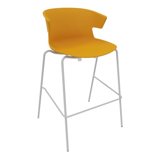 Design Barhocker, Stahlrohrgestell: Chrom, Kunststoffschale: Gelb, Polsterung: ohne Polster