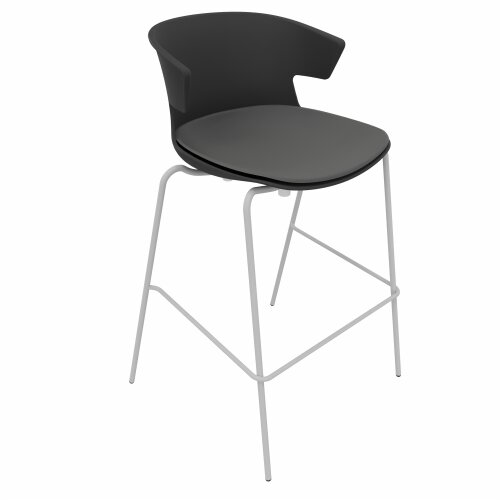 Design Barhocker, Stahlrohrgestell: Chrom, Kunststoffschale: Dunkelgrau, Polsterung: Kunstleder Dunkelgrau