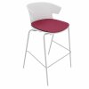 Design Barhocker, Stahlrohrgestell: Chrom, Kunststoffschale: Weiss, Polsterung: Stoff Pink