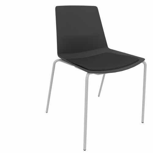 Besucherstuhl, Vierfussgestell: Chrom, Kunststoffschale: Dunkelgrau, Sitz: Kunstleder Schwarz