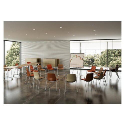 Besucherstuhl, Vierfussgestell: Chrom, Kunststoffschale: Dunkelgrau, Sitz: Kunstleder Schwarz