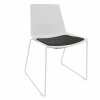 Besucherstuhl, Kufengestell: Weiss, Kunststoffschale: Weiss, Polsterung: Kunstleder Schwarz