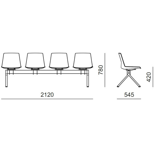 Traversensitzbank Gestell silber 4 Sitze in Grau