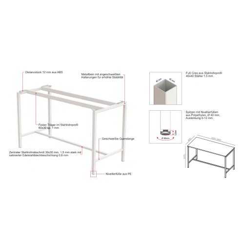 Besprechungstisch auf Stehhöhe,  Gestell:Weiß DekorUlme Breite 160 cm
