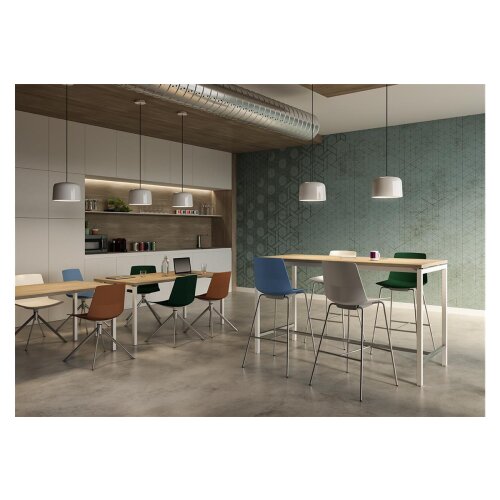 Besprechungstisch auf Stehhöhe,  Gestell:Weiß DekorUlme Breite 160 cm