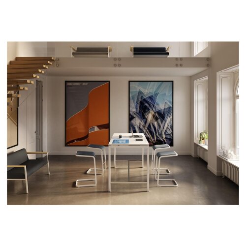 Besprechungstisch auf Stehhöhe,  Gestell:Silber DekorEiche Hell Breite 180 cm