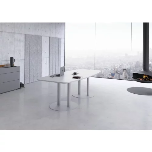 Konferenztisch 220 cm mit Säulenfuß Nussbaum hell/Chrom