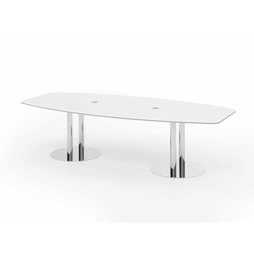 Konferenztischmit Säulenfüssen 280 cm Weiss/Chrom