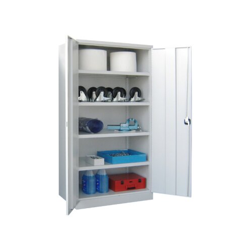 Schwerlastschrank 4 Fachböden bis 120 kg pro Boden. Korpus: Reinweiß, Türen: Reinweiß