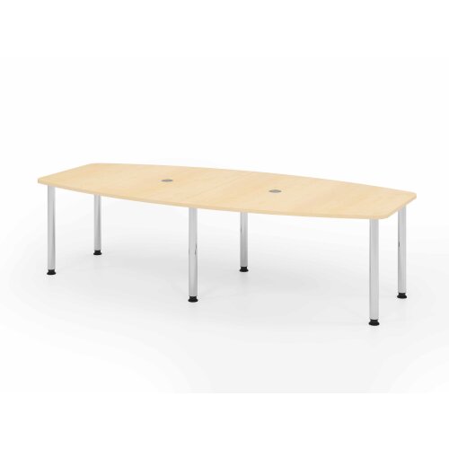 Konferenztisch in Bootsform Rundfüsse chrom 280 x 130 cm Ahorn/Chrom