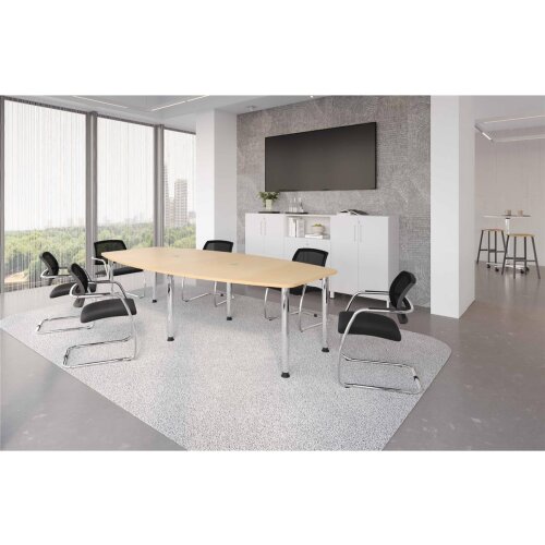 Konferenztisch in Bootsform Rundfüsse chrom 280 x 130 cm Ahorn/Chrom