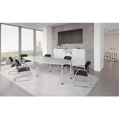 Konferenztisch in Bootsform Rundfüsse chrom 280 x 130 cm Grau/Chrom