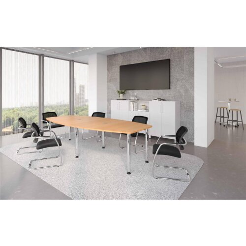 Konferenztisch in Bootsform Rundfüsse chrom 280 x 130 cm Buche/Chrom