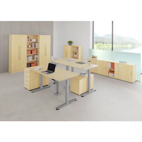 Elektrisch höhenverstellbarer Schreibtisch, Freiform mit Memoryschalter 180x100/80 cm Ahorn/Silber