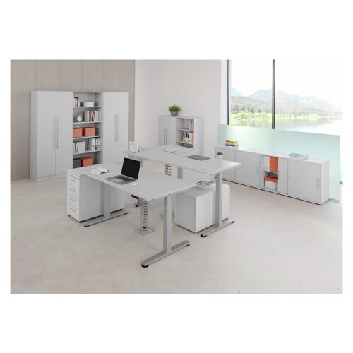 Elektrisch höhenverstellbarer Schreibtisch, Freiform mit Memoryschalter 180x100/80 cm Grau/Silber