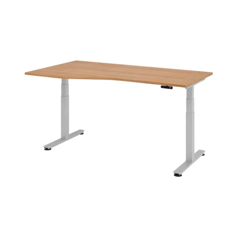 Elektrisch höhenverstellbarer Schreibtisch, Freiform mit Memoryschalter 180x100/80 cm Nussbaum hell/Silber