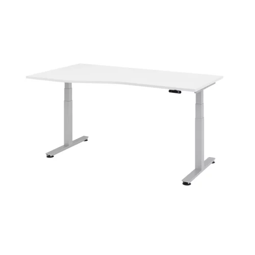 Elektrisch höhenverstellbarer Schreibtisch, Freiform mit Memoryschalter 180x100/80 cm Weiss/Silber