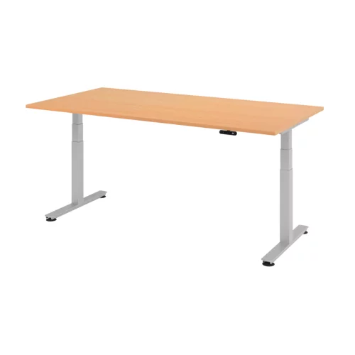 Elektrisch höhenverstellbarer Schreibtisch mit Memoryschalter 200x100 cm Buche/Silber