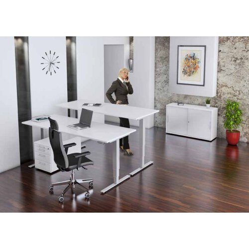 Elektrisch höhenverstellbarer Schreibtisch mit Memoryschalter 200x100 cm Weiss/Silber