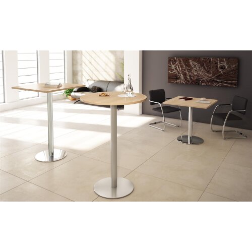 Stehtisch rechteckig 80x80 cm, 111 cm hoch Buche/Silber