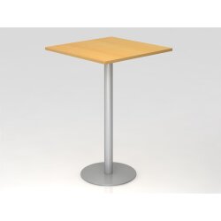 Stehtisch rechteckig 80x80 cm, 111 cm hoch Buche/Silber