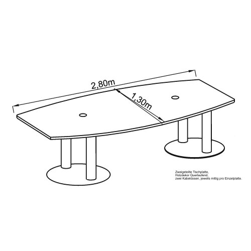 Konferenztischmit Säulenfüssen 280 cm Weiss/Silber