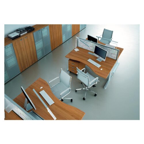 Akkustik Tischtrennwand Stoffbezug Hellgrau Alurahmen Weiss Höhe 54 cm Breite 160 cm