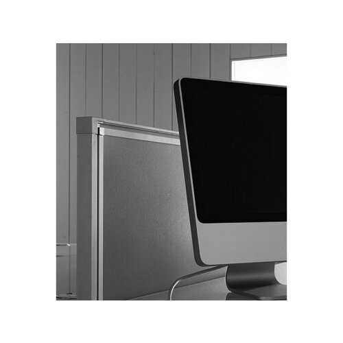 Akkustik Tischtrennwand Stoffbezug Hellgrau Alurahmen Weiss Höhe 54 cm Breite 160 cm