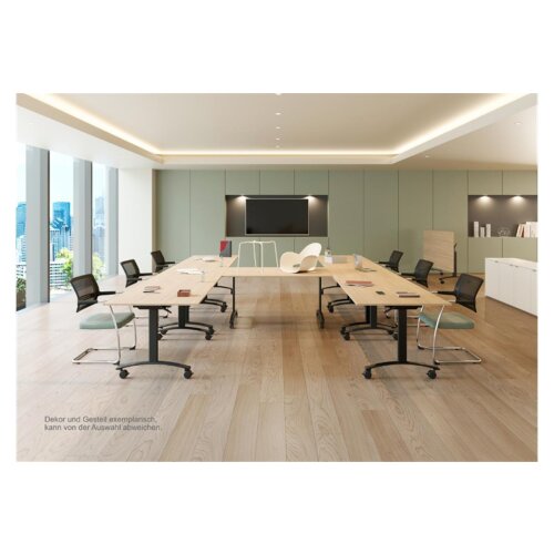 Klapptisch auf Rollen Serie Pro Tiefe 80cm  Dekor Buche Gestell Schwarz Breite 120