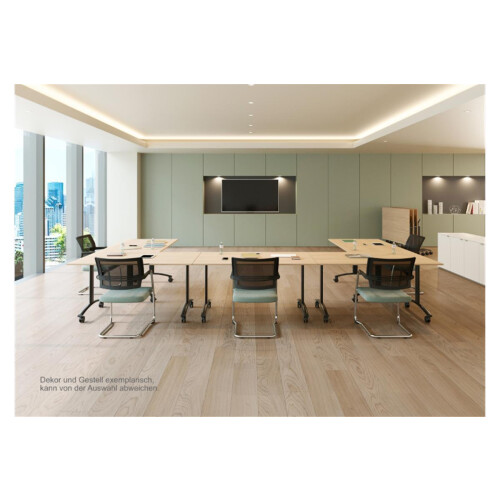Klapptisch auf Rollen Serie Pro Tiefe 80cm  Dekor Buche Gestell Schwarz Breite 120