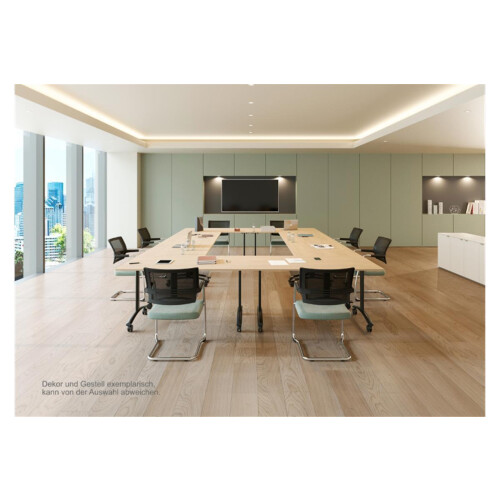 Klapptisch auf Rollen Serie Pro Tiefe 80cm  Dekor Buche Gestell Schwarz Breite 120