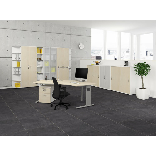 Schreibtisch  PC-Form links höhenverstellbar 180x 100 cm, Dekor: Weiss