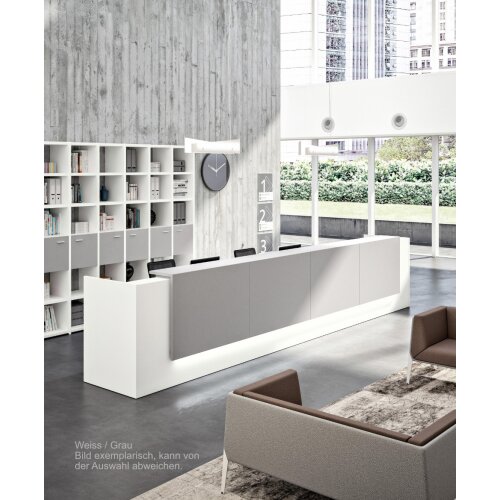 Empfangstheke Linear, Breite: 206 cm, Korpus: Weiss, Ablage: Eukalyptus  (Melamin)