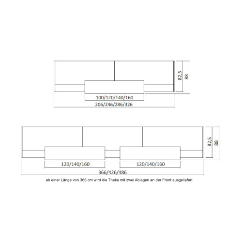 Empfangstheke Linear, Breite: 286 cm, Korpus: Beton, Ablage: dunkelgrau RAL 7022 lackiert