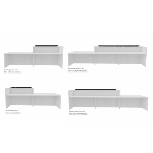 Empfangstheke mit Beratungsanbau, Breite/ Lage Anbau: 426 cm / rechts, Korpus: Beton, Ablage: dunkelgrau RAL 7022 lackiert