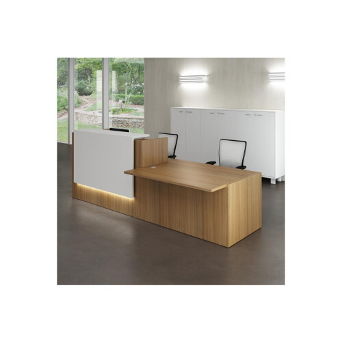 Empfangstheke mit Beratungsanbau, Breite/ Lage Anbau: 426 cm / rechts, Korpus: Beton, Ablage: dunkelgrau RAL 7022 lackiert