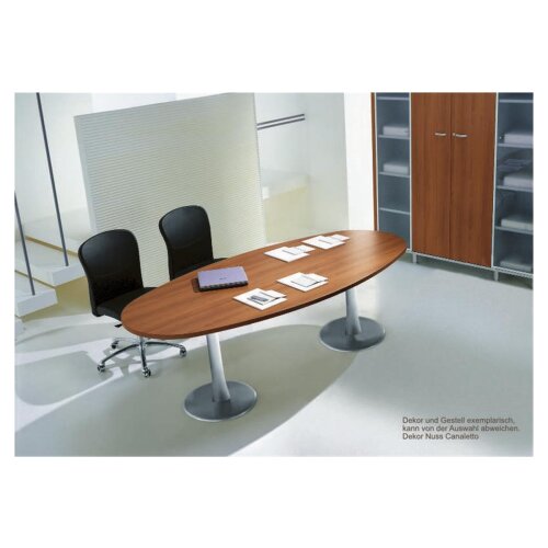 Besprechungstisch Oval, Breite: 200, Dekor:  Eukalyptus, Säulenfuss: alu silber