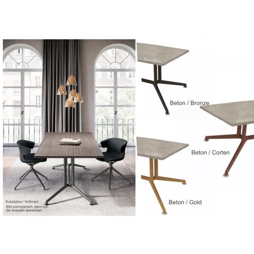Konferenztisch rechteckig in in vielen Gestellfarben wie auch Corten und Bronze