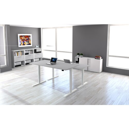 Elektrisch höhenverstellbarer Schreibtisch Serie Flex, im Maß: 160 x 80 cm, Dekor: Lichtgrau, Gestell: Silber