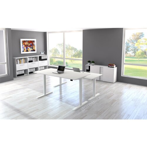Elektrisch höhenverstellbarer Schreibtisch Serie Flex, im Maß: 160 x 80 cm, Dekor: Lichtgrau, Gestell: Silber