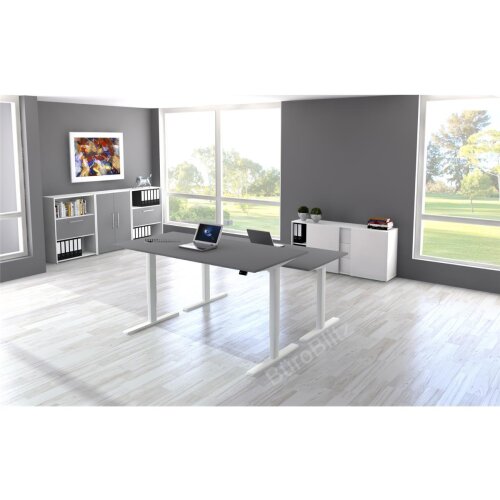 Elektrisch höhenverstellbarer Schreibtisch Serie Flex, im Maß: 160 x 80 cm, Dekor: Lichtgrau, Gestell: Silber