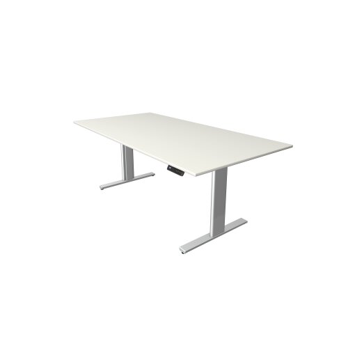 Elektrisch höhenverstellbarer Schreibtisch Serie Flex, im Maß: 180 x 80 cm, Dekor: Weiss, Gestell: Silber