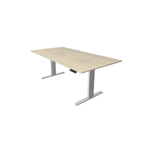 Elektrisch höhenverstellbarer Schreibtisch Serie Flex, im Maß: 200 x 100 cm, Dekor: Ahorn, Gestell: Silber