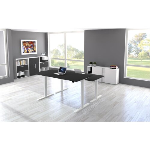 Elektrisch höhenverstellbarer Schreibtisch Serie Flex, im Maß: 200 x 100 cm, Dekor: Ahorn, Gestell: Silber