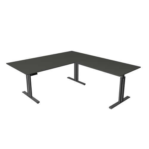 Elektrisch höhenverstellbarer Winkelschreibtisch Serie Flex, im Maß: 180 x 180 cm, Dekor: Anthrazit, Gestell: Anthrazit