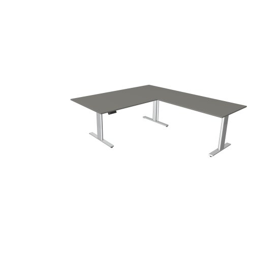 Elektrisch höhenverstellbarer Winkelschreibtisch Serie Flex, im Maß: 200 x 220 cm, Dekor: Dunkelgrau, Gestell: Silber