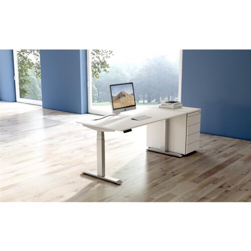 Elektrisch höhenverstellbarer Schreibtisch Serie Star Höhenverstellung von 64-129 cm, im Maß: 160 x 80 cm, Dekor: Weiss, Gestell: Silber