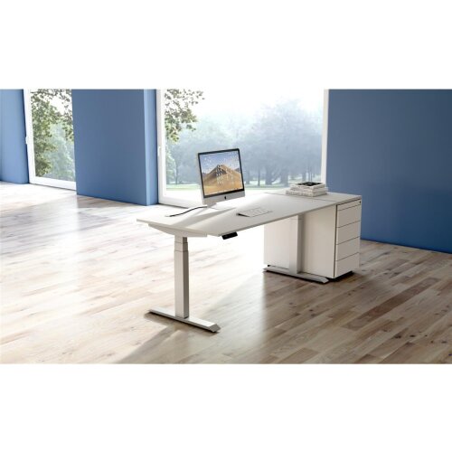 Elektrisch höhenverstellbarer Schreibtisch Serie Star Höhenverstellung von 64-129 cm, im Maß: 160 x 80 cm, Dekor: Lichtgrau, Gestell: Silber