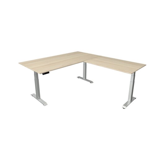 Elektrisch höhenverstellbarer Winkelschreibtisch Serie Star Höhenverstellung von 64-129 cm, im Maß: 180 x 180 cm, Dekor: Ahorn, Gestell:  Silber